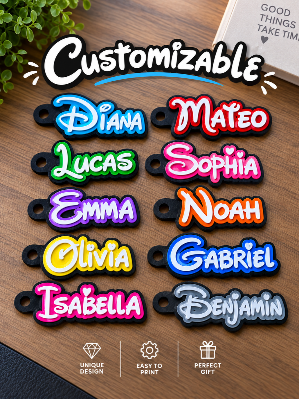 Customised Name Keychains & Tags | Personalised 3D Printed Name Keychain | Custom Gift