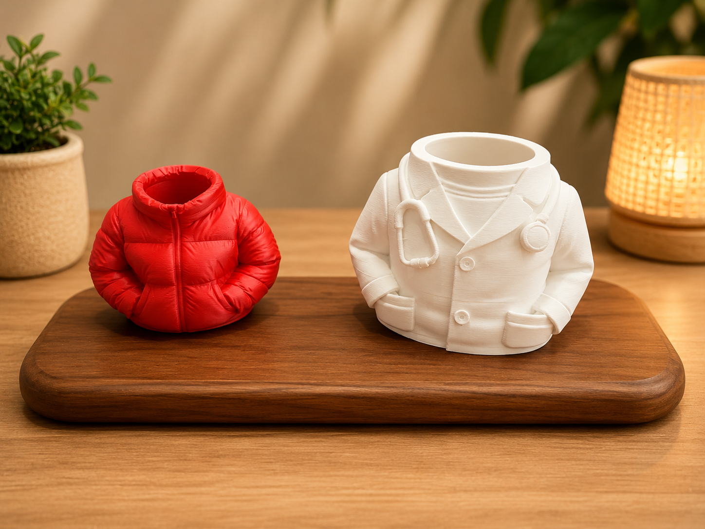 3D Printed Mini Jacket & Doctor Coat Pen Holder Set | Cute Desk Organizer | Home & Office Decor