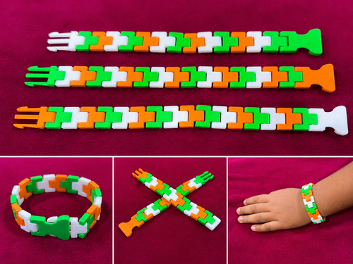 3D Printed Adjustable Tricolour Bracelet | Reusable Snap-Fit Wristband | Independence Day & Republic Day Accessory
