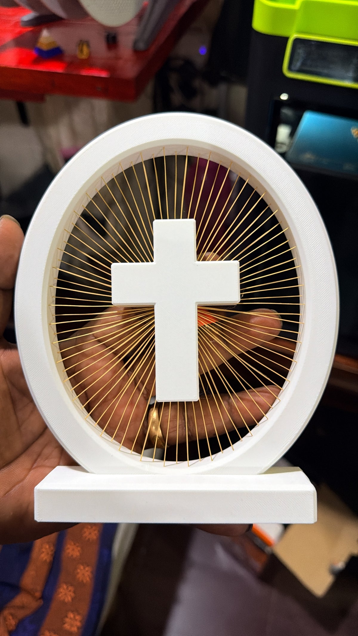 Floating Cross | 3D Printed | Jesus Cross Floating through Gold Strings