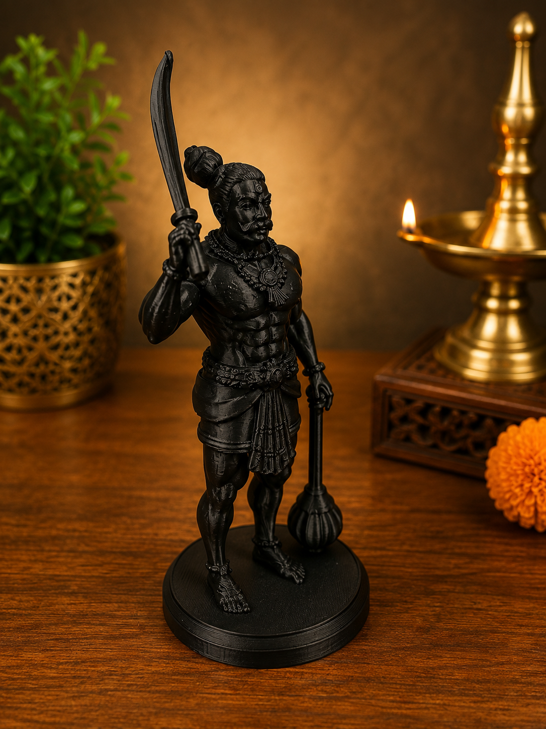 Lord Karuppu aka Karuppasamy 3D Printed Black Statue – Powerful Hindu Deity Figurine | Home & Pooja Décor