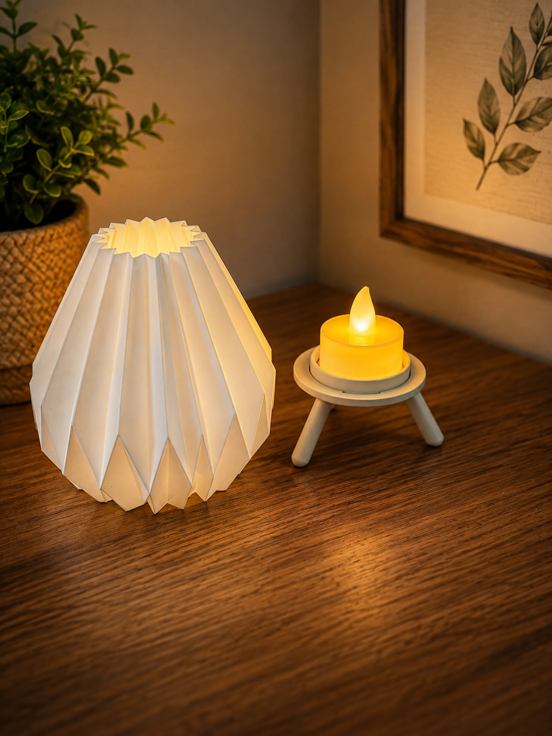 Modern Geometric 3D Printed LED Table Lamp | Tea Lamp | Minimalist Bedside Night Light | Home & Office Decor