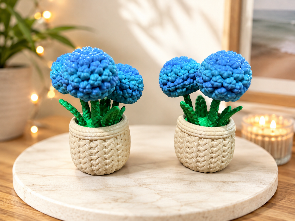 3D Printed Decorative Flower Pot – Yellow, Blue Pink Bloom, etc.