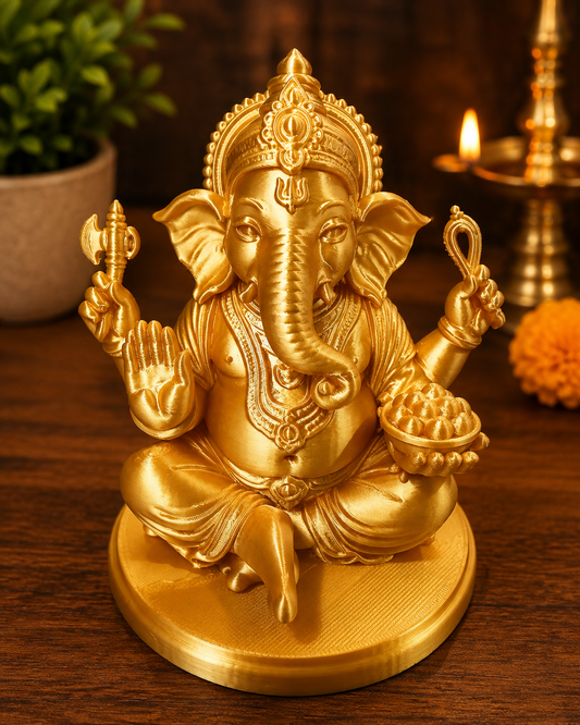 Golden Ganesha Idol | 3D Printed Pooja Décor