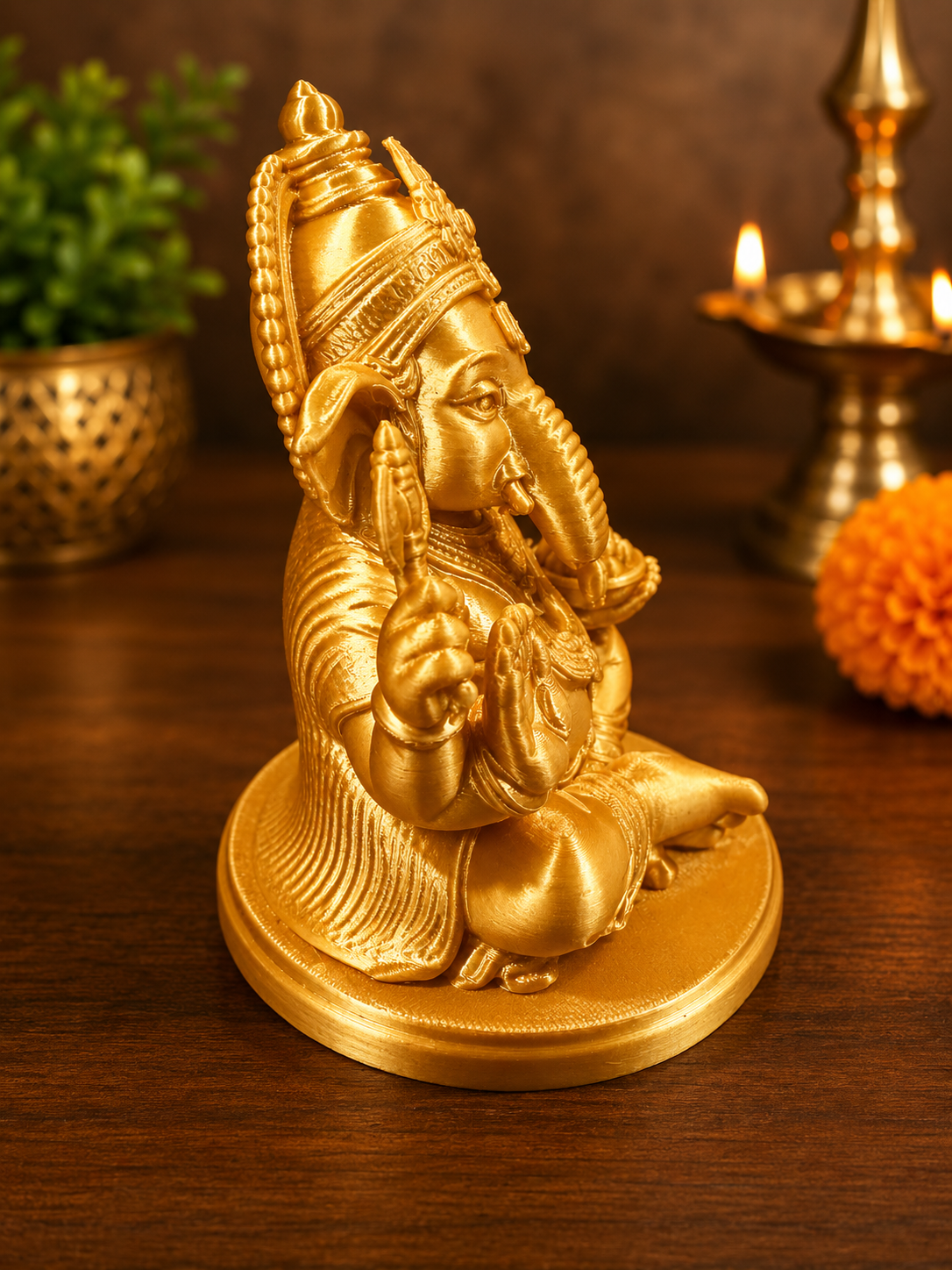 Golden Ganesha Idol | 3D Printed Pooja Décor